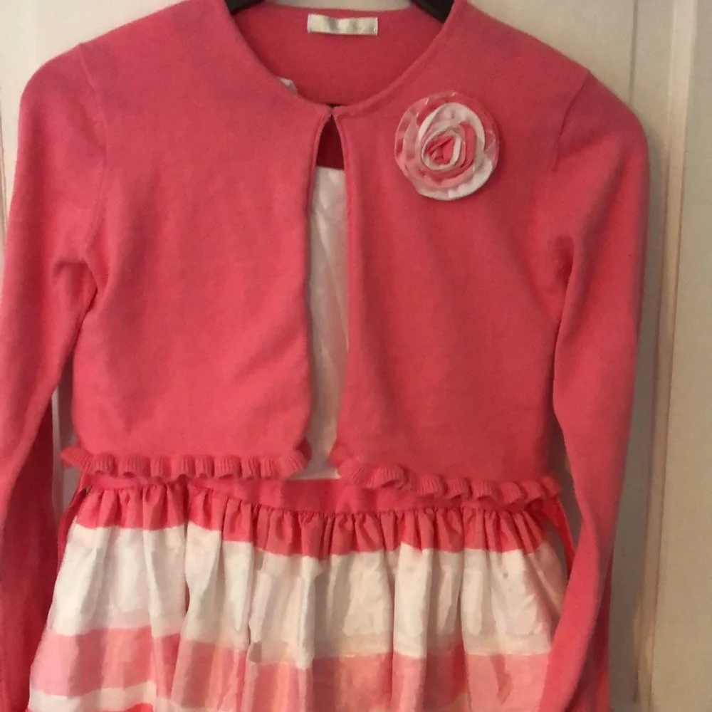 🐇🐣Easter Dress EUC Big girls pink and white dress with removable sweater - Picture 2 of 6